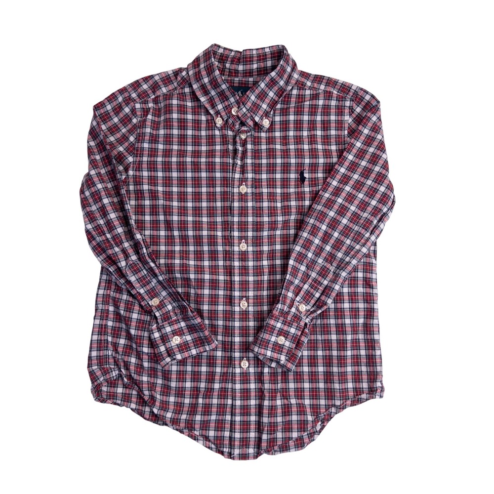 Ralph Lauren Button Down Shirt Kids Size 5 Red Plaid Good Long Sleeve Pony